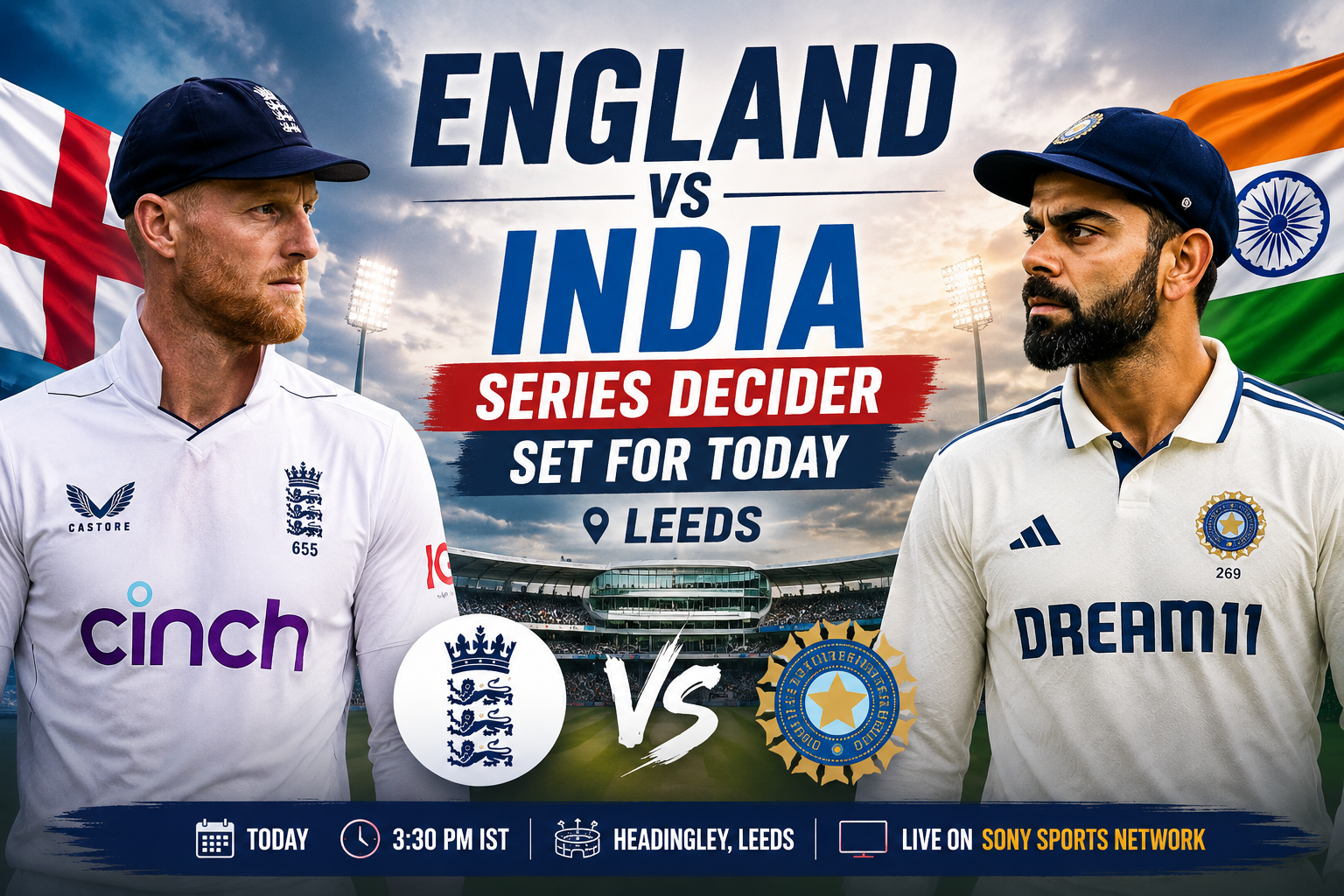 England vs India Test Series Decider at Headingley Leeds with players facing off before the decisive match