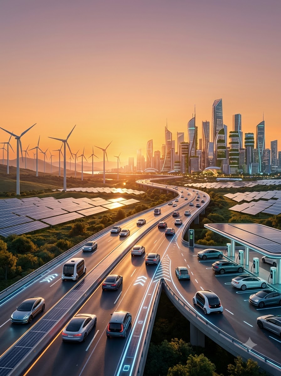 future-of-electric-vehicles-global-market-2026 Future of electric vehicles with advanced charging infrastructure and sustainable transportation.