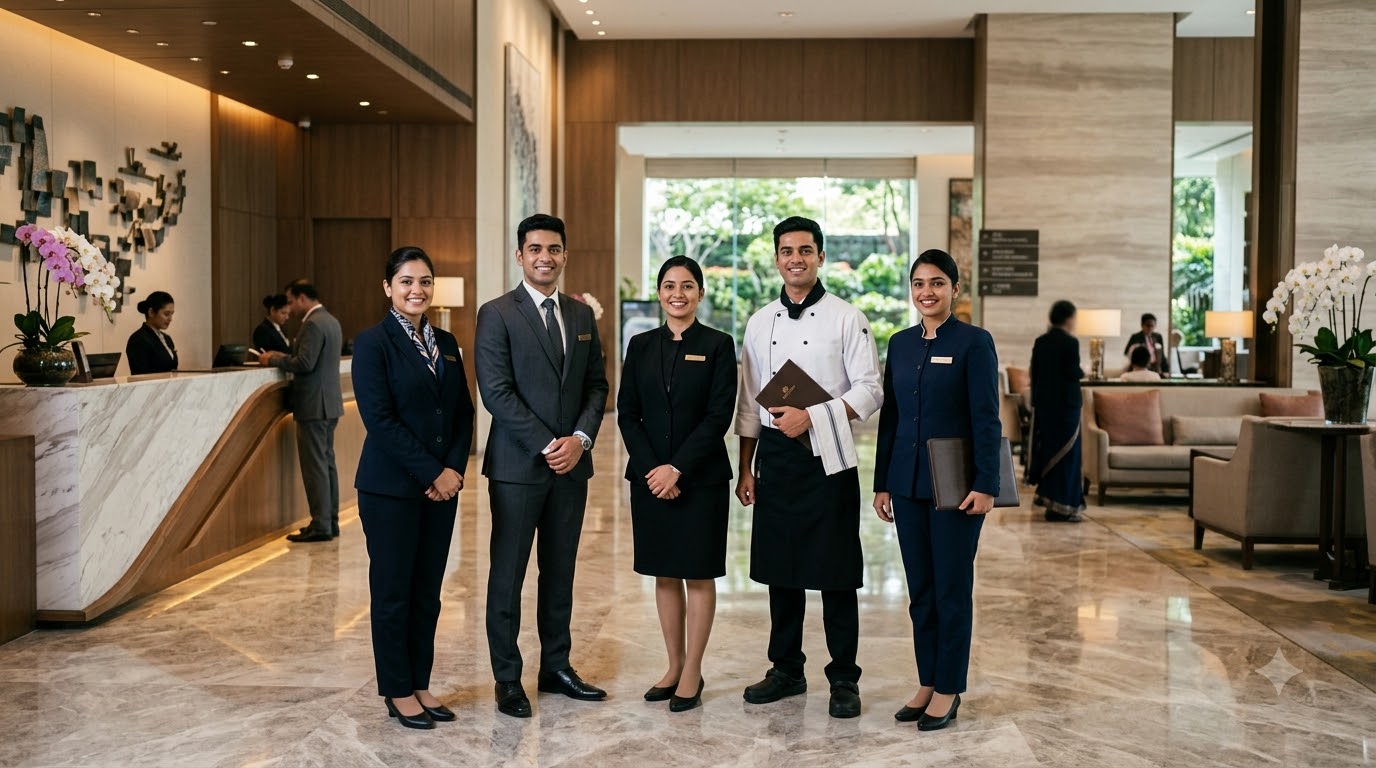 Hospitality students preparing for hotel management careers