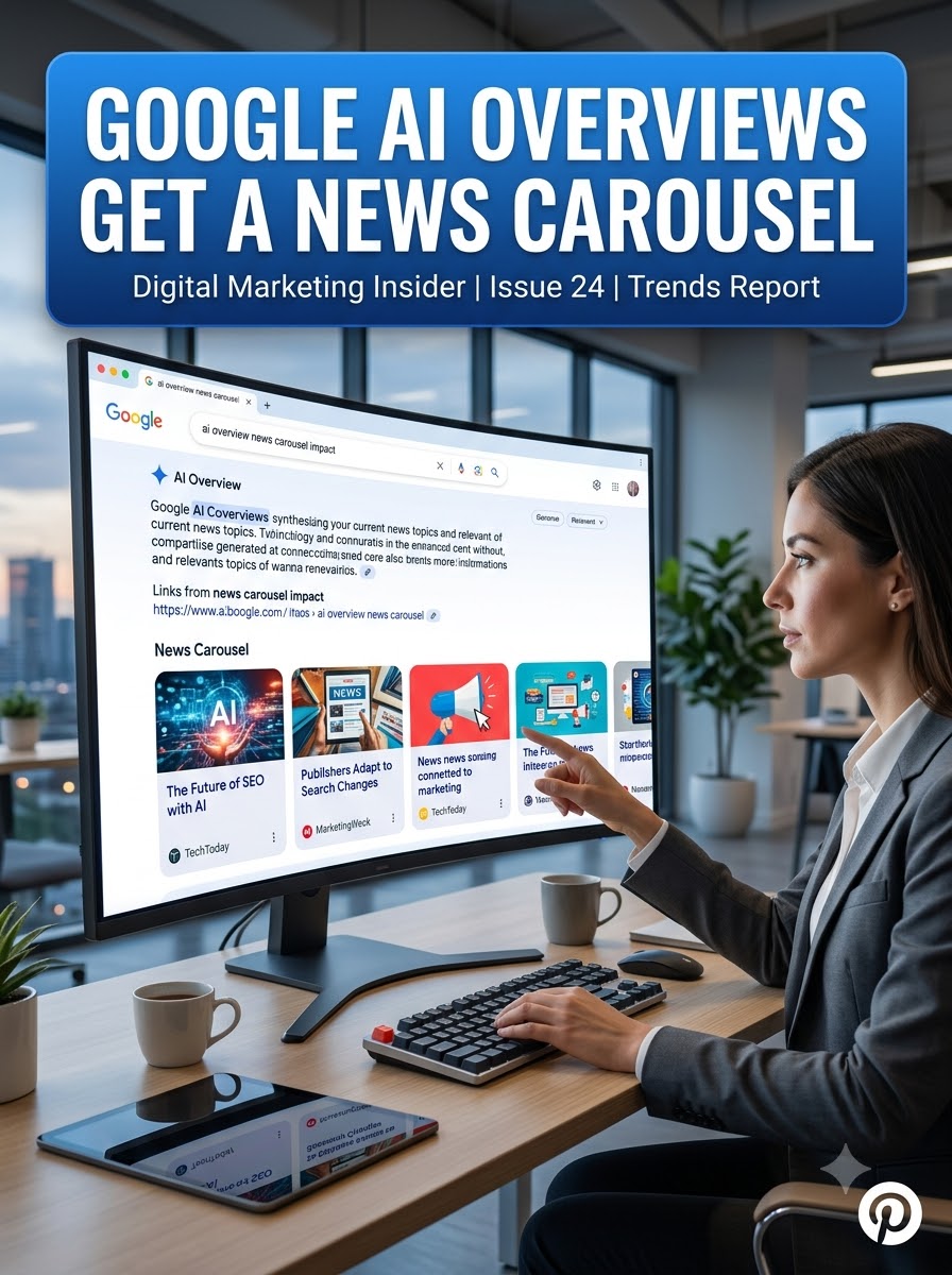 Illustration of Google AI Overviews displaying a news carousel with visual search results.