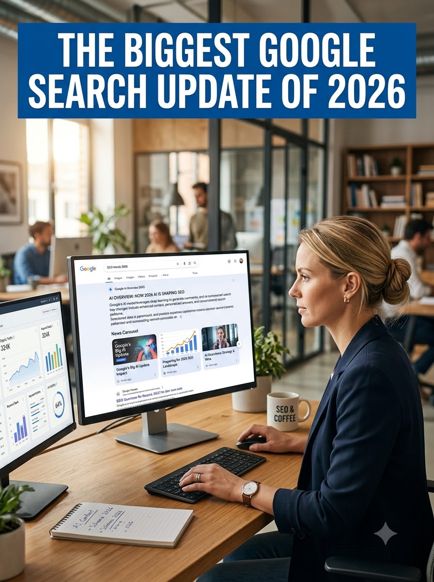 SEO specialist analyzing Google AI Overviews with a news carousel in search results.