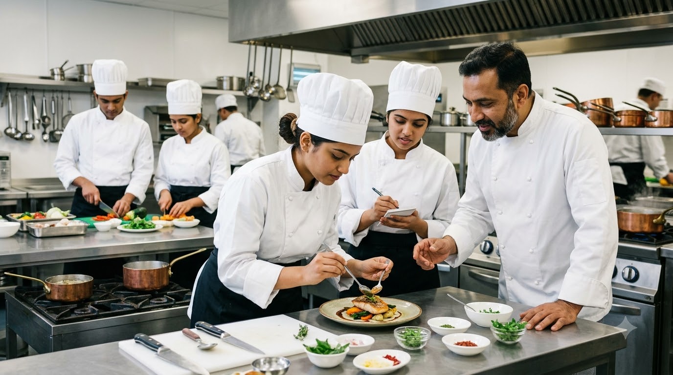 Hotel management students receiving practical training